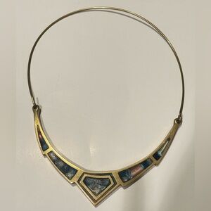Egyptian Gold-Tone Collar Necklace with Blue Inlay Accents BoHo